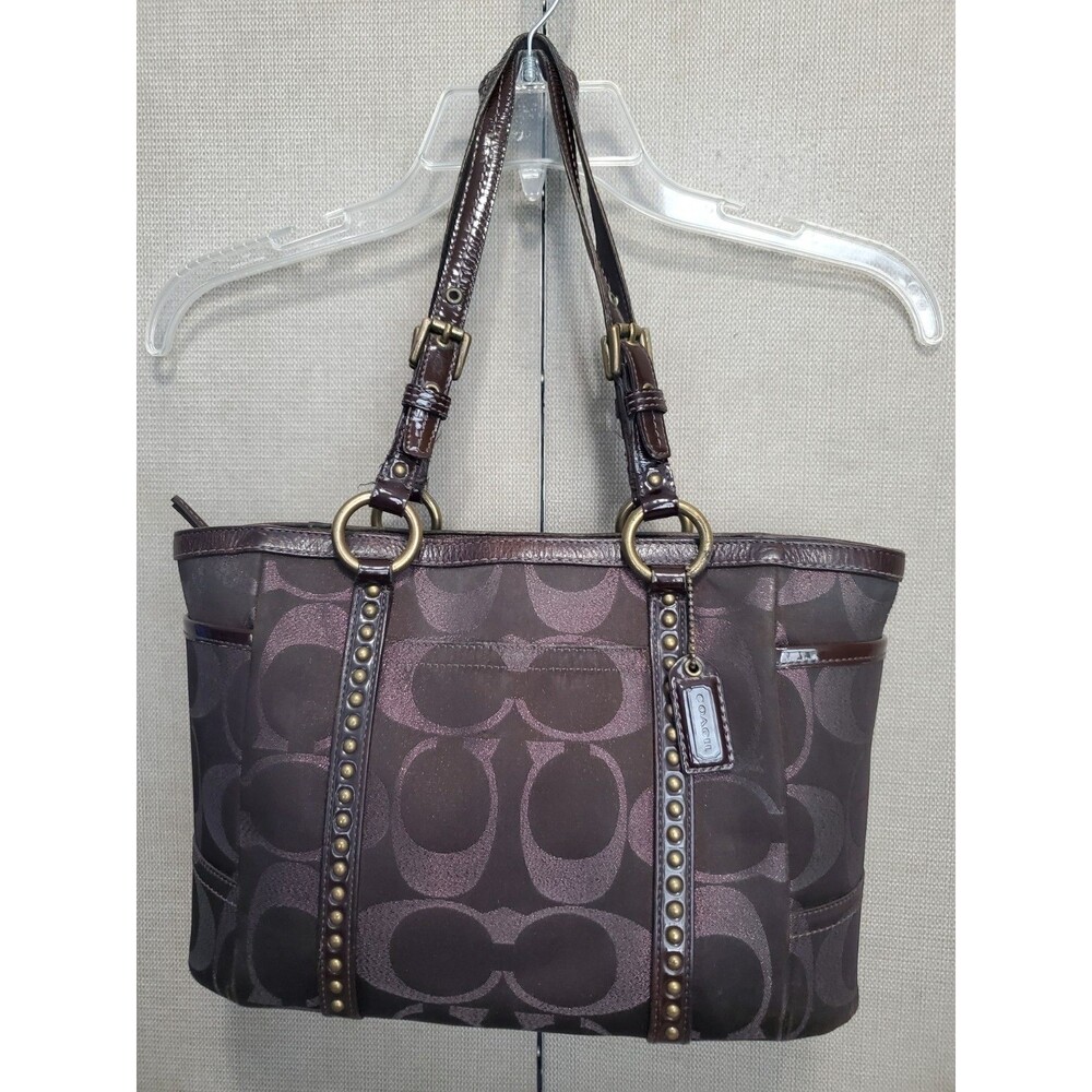 Coach Y2K Signature Brown Metallic Gallery Jacquard Studded Tote Bag G0768-11505